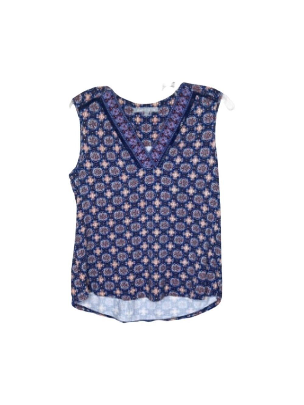 Daniel Rainn Sleeveless Blue Medallion Print Top Blouse Size M